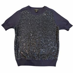Ann Taylor Petite Navy Blue Sequin Short Sleeve Sweater Top | Size XSP